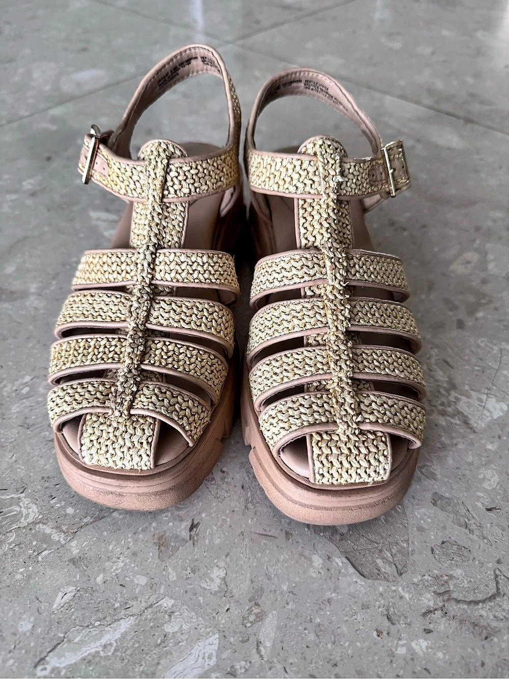 Platform Woven Strap Sandals natural raffia with gold hardware Gold US 6.5